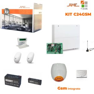 AMC Kit C24GSM Plus Centrale 8/24 Zone + K-LCD Voice, Sensori, Sirene e Batterie