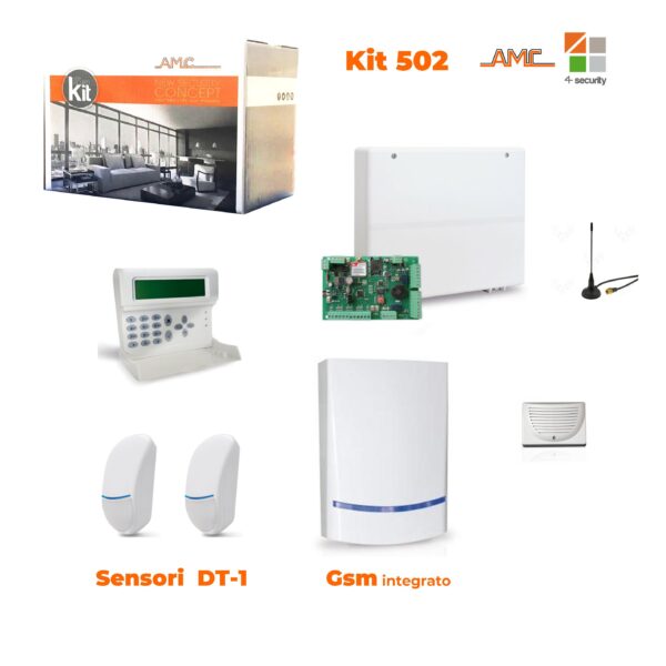 AMC KIT502 C24GSM Plus Centrale 8/24 Zone + K-LCD Voice,  Sensori e Sirene